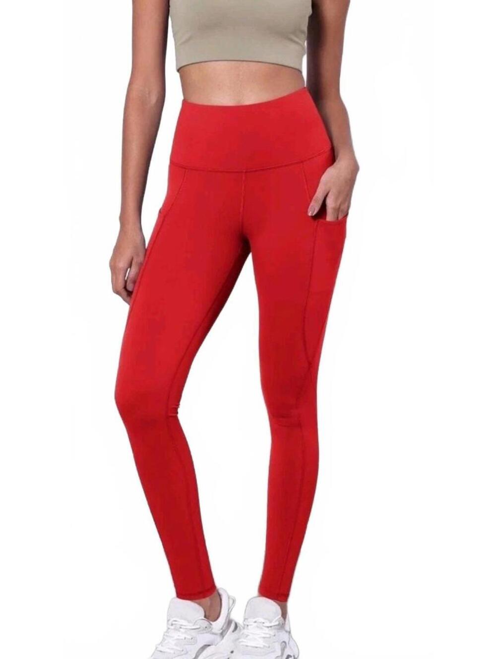 ODODOS Women's High Waisted Yoga Leggings with Leg Pockets Rich red  Size L NWOT
